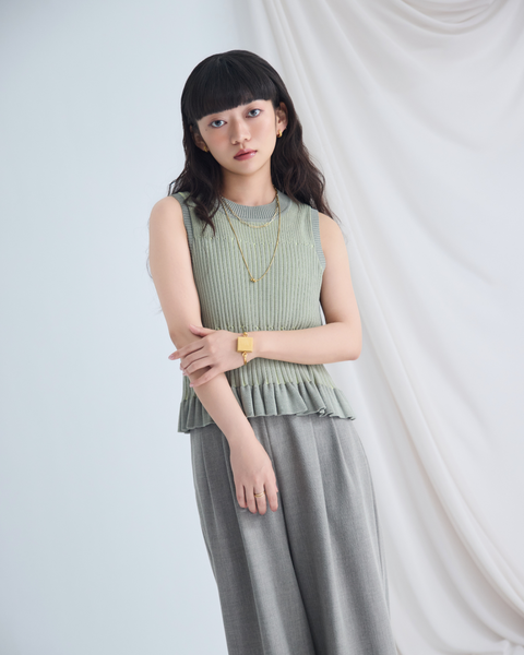 画像をギャラリービューアに読み込む, 低身長用シャツ/小柄用/低身長/シャツ/低身長ブランド/小柄ブランド/小柄TOPS/デザイントップス/配色フリルニット/ニットプルオーバー