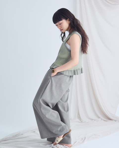 画像をギャラリービューアに読み込む, 低身長用シャツ/小柄用/低身長/シャツ/低身長ブランド/小柄ブランド/小柄TOPS/デザイントップス/配色フリルニット/ニットプルオーバー