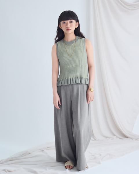 画像をギャラリービューアに読み込む, 低身長用シャツ/小柄用/低身長/シャツ/低身長ブランド/小柄ブランド/小柄TOPS/デザイントップス/配色フリルニット/ニットプルオーバー