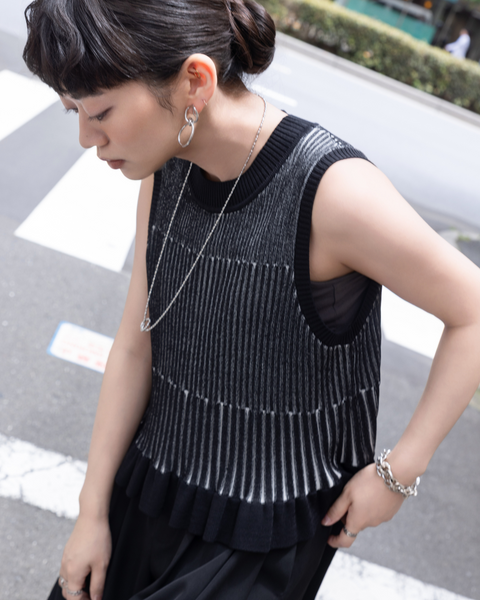 画像をギャラリービューアに読み込む, 低身長用シャツ/小柄用/低身長/シャツ/低身長ブランド/小柄ブランド/小柄TOPS/デザイントップス/配色フリルニット/ニットプルオーバー