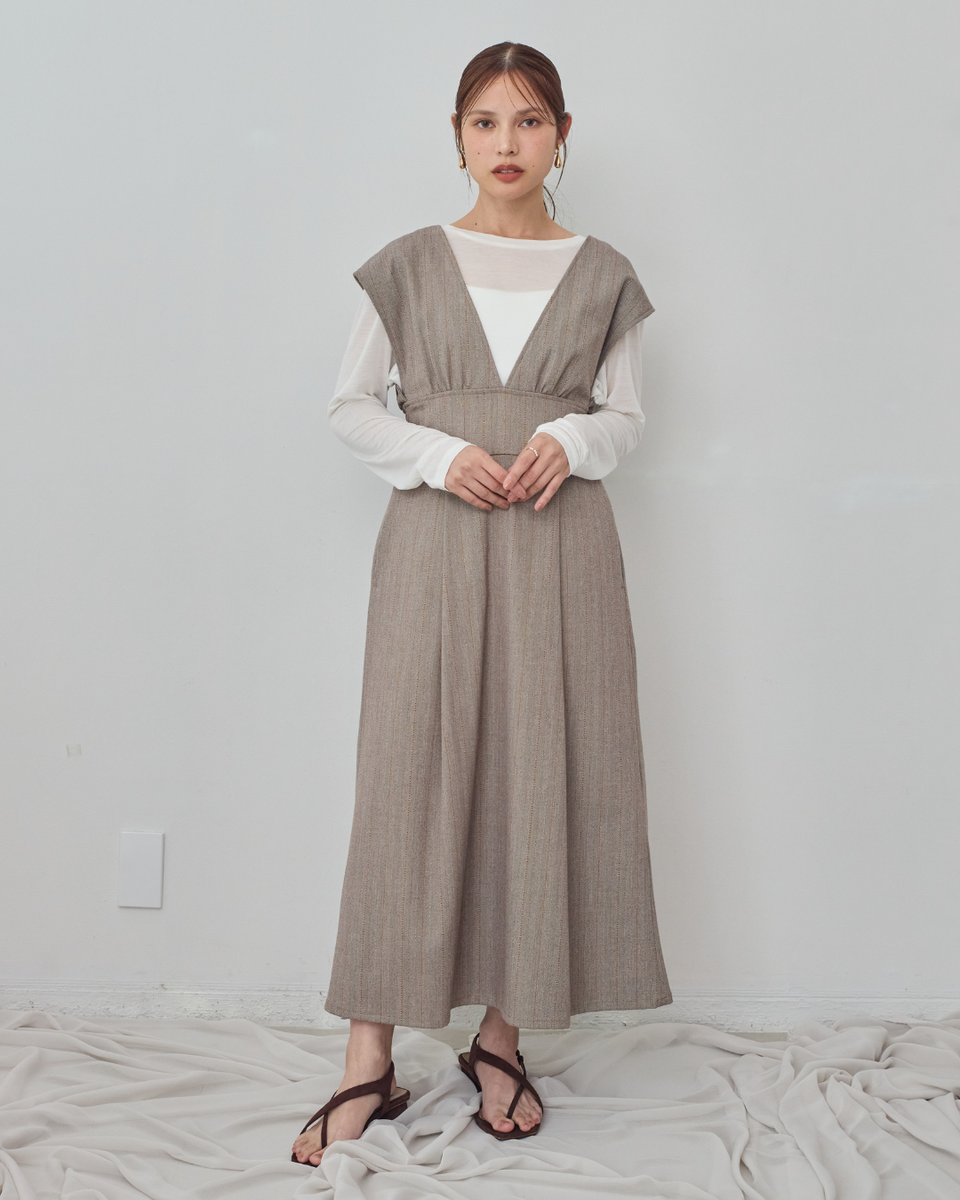 147_ichi_yon_nana】ハイウエストⅤジャンパースカート｜低身長さん