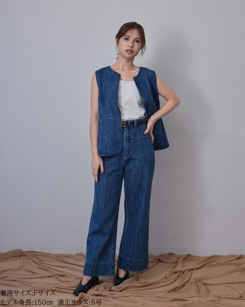 画像をギャラリービューアに読み込む, 低身長用トップス/小柄用/低身長/小柄セットセットアップ/デニム/低身長ブランド/小柄ブランド/ペプラムデニム/小柄デニム/小柄トップス/デザイントップス/韓国/デニムセットアップ/刺繍/ハート/ハート刺繍