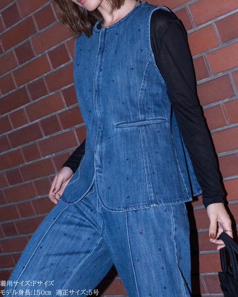 画像をギャラリービューアに読み込む, 低身長用トップス/小柄用/低身長/小柄セットセットアップ/デニム/低身長ブランド/小柄ブランド/ペプラムデニム/小柄デニム/小柄トップス/デザイントップス/韓国/デニムセットアップ/刺繍/ハート/ハート刺繍