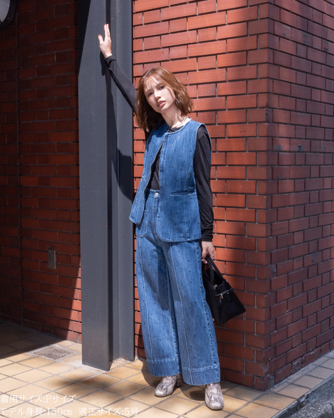 画像をギャラリービューアに読み込む, 低身長用トップス/小柄用/低身長/小柄セットセットアップ/デニム/低身長ブランド/小柄ブランド/ペプラムデニム/小柄デニム/小柄トップス/デザイントップス/韓国/デニムセットアップ/刺繍/ハート/ハート刺繍