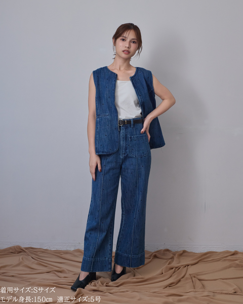 画像をギャラリービューアに読み込む, 低身長用パンツ/小柄用/低身長/小柄セットセットアップ/デニム/低身長ブランド/小柄ブランド/デニムパンツ/小柄デニム/小柄パンツ/デザインパンツ/韓国/デニムセットアップ/チノセットアップ/チノパンツ/ハート刺繍/刺繍デニム/刺繍パンツ