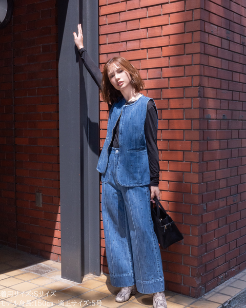 画像をギャラリービューアに読み込む, 低身長用パンツ/小柄用/低身長/小柄セットセットアップ/デニム/低身長ブランド/小柄ブランド/デニムパンツ/小柄デニム/小柄パンツ/デザインパンツ/韓国/デニムセットアップ/チノセットアップ/チノパンツ/ハート刺繍/刺繍デニム/刺繍パンツ