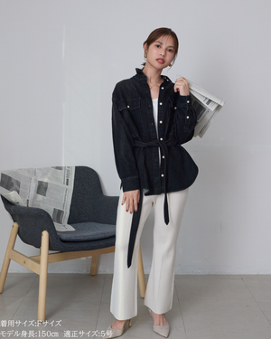 小柄ブランド/低身長ブランド/低身長/小柄/小柄シャツ/デニムシャツ/リボンシャツ/147cm/低身長コーディネート