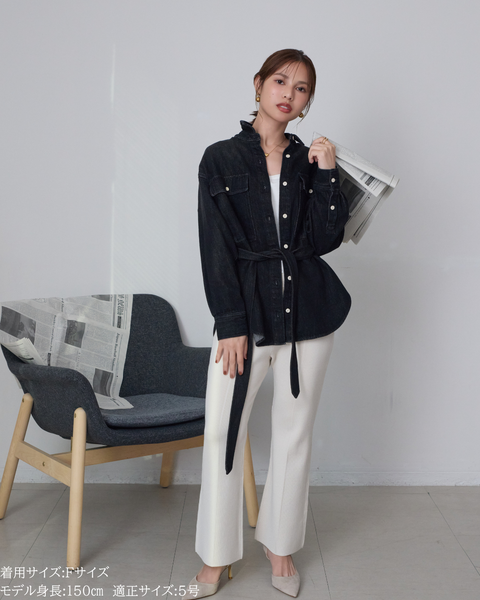 画像をギャラリービューアに読み込む, 小柄ブランド/低身長ブランド/低身長/小柄/小柄シャツ/デニムシャツ/リボンシャツ/147cm/低身長コーディネート