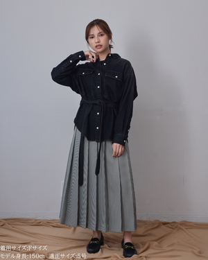 小柄ブランド/低身長ブランド/低身長/小柄/小柄シャツ/デニムシャツ/リボンシャツ/147cm/低身長コーディネート