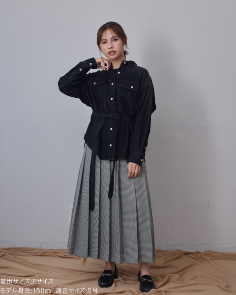 画像をギャラリービューアに読み込む, 小柄ブランド/低身長ブランド/低身長/小柄/小柄シャツ/デニムシャツ/リボンシャツ/147cm/低身長コーディネート