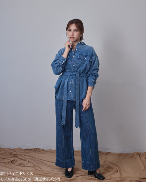 画像をギャラリービューアに読み込む, 小柄ブランド/低身長ブランド/低身長/小柄/小柄シャツ/デニムシャツ/リボンシャツ