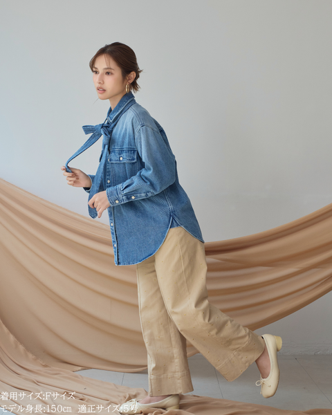 画像をギャラリービューアに読み込む, 小柄ブランド/低身長ブランド/低身長/小柄/小柄シャツ/デニムシャツ/リボンシャツ