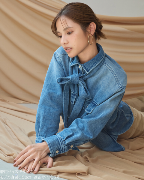 画像をギャラリービューアに読み込む, 小柄ブランド/低身長ブランド/低身長/小柄/小柄シャツ/デニムシャツ/リボンシャツ