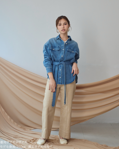 画像をギャラリービューアに読み込む, 小柄ブランド/低身長ブランド/低身長/小柄/小柄シャツ/デニムシャツ/リボンシャツ