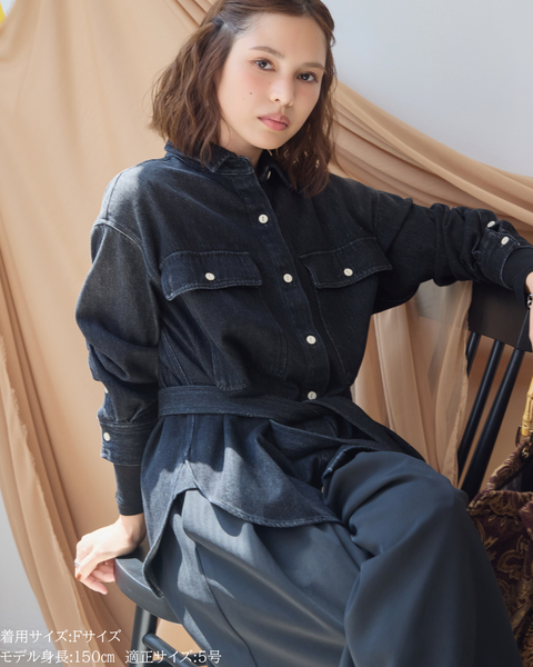 画像をギャラリービューアに読み込む, 小柄ブランド/低身長ブランド/低身長/小柄/小柄シャツ/デニムシャツ/リボンシャツ/147cm/低身長コーディネート