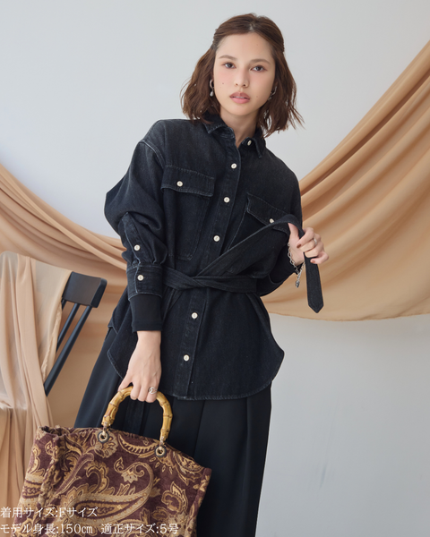 画像をギャラリービューアに読み込む, 小柄ブランド/低身長ブランド/低身長/小柄/小柄シャツ/デニムシャツ/リボンシャツ/147cm/低身長コーディネート