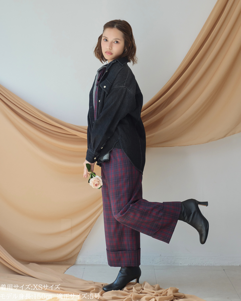 画像をギャラリービューアに読み込む, 低身長パンツ/低身長用ボトム/ボトム/オーバーオール/小柄用/XSサイズ/SSサイズ/147㎝/低身長ブランド/低身長ハイウエストパンツ/オールインワン/小柄オールインワン/チェックロンパース/リボン