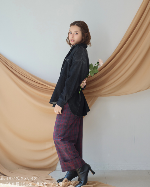 画像をギャラリービューアに読み込む, 低身長パンツ/低身長用ボトム/ボトム/オーバーオール/小柄用/XSサイズ/SSサイズ/147㎝/低身長ブランド/低身長ハイウエストパンツ/オールインワン/小柄オールインワン/チェックロンパース/リボン