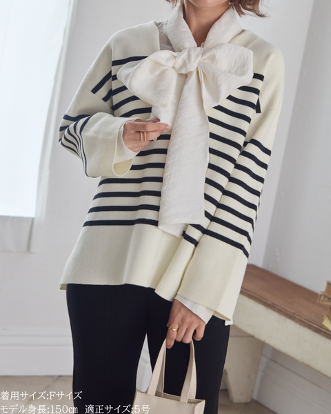 画像をギャラリービューアに読み込む, 低身長向けトップス/低身長用/小柄ワトップス/小柄用/147㎝/SSサイス/XSサイズ/ボーダーニット/ニット/低身長ニット/短丈/秋冬春/深V