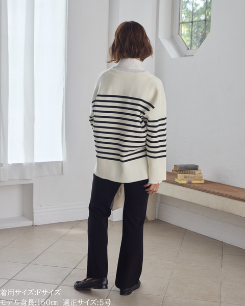 画像をギャラリービューアに読み込む, 低身長向けトップス/低身長用/小柄ワトップス/小柄用/147㎝/SSサイス/XSサイズ/ボーダーニット/ニット/低身長ニット/短丈/秋冬春/深V