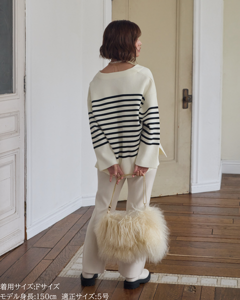 画像をギャラリービューアに読み込む, 低身長向けトップス/低身長用/小柄ワトップス/小柄用/147㎝/SSサイス/XSサイズ/ボーダーニット/ニット/低身長ニット/短丈/秋冬春/深V