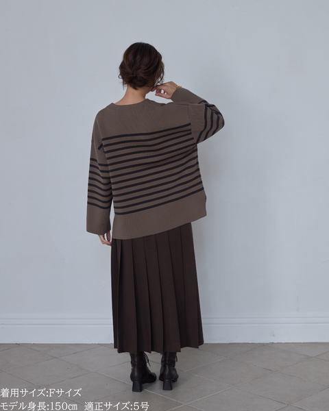 画像をギャラリービューアに読み込む, 低身長向けトップス/低身長用/小柄ワトップス/小柄用/147㎝/SSサイス/XSサイズ/ボーダーニット/ニット/低身長ニット/短丈/秋冬春/深V