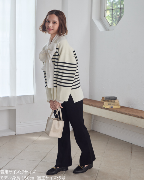 画像をギャラリービューアに読み込む, 低身長向けトップス/低身長用/小柄ワトップス/小柄用/147㎝/SSサイス/XSサイズ/ボーダーニット/ニット/低身長ニット/短丈/秋冬春/深V