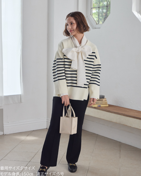 画像をギャラリービューアに読み込む, 低身長向けトップス/低身長用/小柄ワトップス/小柄用/147㎝/SSサイス/XSサイズ/ボーダーニット/ニット/低身長ニット/短丈/秋冬春/深V