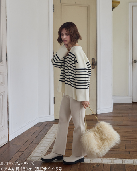 画像をギャラリービューアに読み込む, 低身長向けトップス/低身長用/小柄ワトップス/小柄用/147㎝/SSサイス/XSサイズ/ボーダーニット/ニット/低身長ニット/短丈/秋冬春/深V