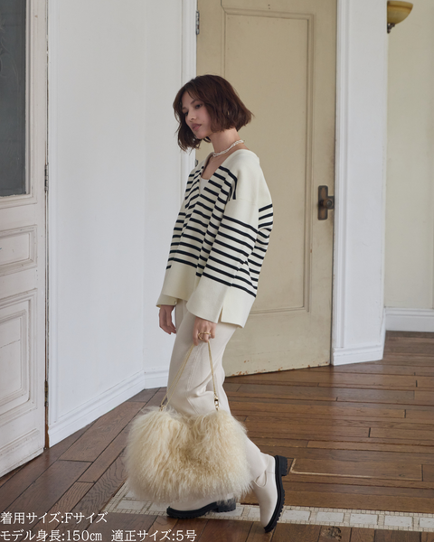 画像をギャラリービューアに読み込む, 低身長向けトップス/低身長用/小柄ワトップス/小柄用/147㎝/SSサイス/XSサイズ/ボーダーニット/ニット/低身長ニット/短丈/秋冬春/深V