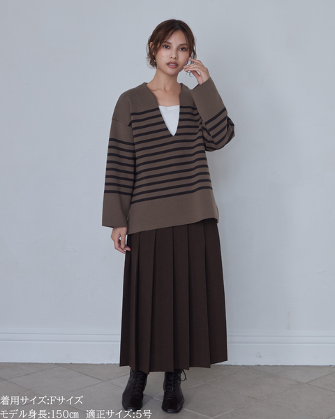 画像をギャラリービューアに読み込む, 低身長向けトップス/低身長用/小柄ワトップス/小柄用/147㎝/SSサイス/XSサイズ/ボーダーニット/ニット/低身長ニット/短丈/秋冬春/深V