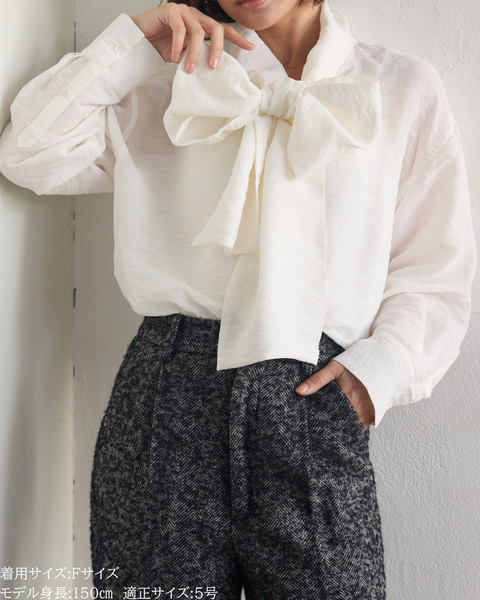 画像をギャラリービューアに読み込む, 小柄ブランド/低身長ブランド/低身長/小柄/小柄シャツ/ブラウス/ボウタイブラウス/リボンブラウス/取り外し可能/セルロース生地/上質素材/147㎝/Sサイズ