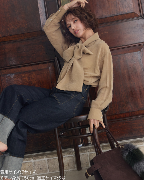 画像をギャラリービューアに読み込む, 小柄ブランド/低身長ブランド/低身長/小柄/小柄シャツ/ブラウス/ボウタイブラウス/リボンブラウス/取り外し可能/セルロース生地/上質素材/147㎝/Sサイズ