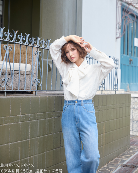 画像をギャラリービューアに読み込む, 小柄ブランド/低身長ブランド/低身長/小柄/小柄シャツ/ブラウス/ボウタイブラウス/リボンブラウス/取り外し可能/セルロース生地/上質素材/147㎝/Sサイズ