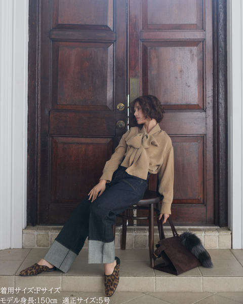 画像をギャラリービューアに読み込む, 小柄ブランド/低身長ブランド/低身長/小柄/小柄シャツ/ブラウス/ボウタイブラウス/リボンブラウス/取り外し可能/セルロース生地/上質素材/147㎝/Sサイズ