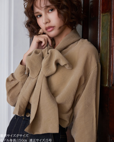 画像をギャラリービューアに読み込む, 小柄ブランド/低身長ブランド/低身長/小柄/小柄シャツ/ブラウス/ボウタイブラウス/リボンブラウス/取り外し可能/セルロース生地/上質素材/147㎝/Sサイズ