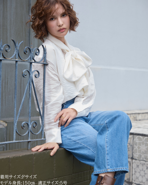 画像をギャラリービューアに読み込む, 小柄ブランド/低身長ブランド/低身長/小柄/小柄シャツ/ブラウス/ボウタイブラウス/リボンブラウス/取り外し可能/セルロース生地/上質素材/147㎝/Sサイズ