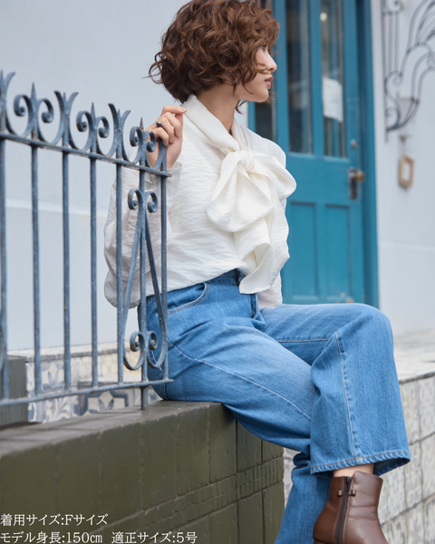 画像をギャラリービューアに読み込む, 小柄ブランド/低身長ブランド/低身長/小柄/小柄シャツ/ブラウス/ボウタイブラウス/リボンブラウス/取り外し可能/セルロース生地/上質素材/147㎝/Sサイズ