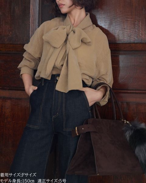 画像をギャラリービューアに読み込む, 小柄ブランド/低身長ブランド/低身長/小柄/小柄シャツ/ブラウス/ボウタイブラウス/リボンブラウス/取り外し可能/セルロース生地/上質素材/147㎝/Sサイズ