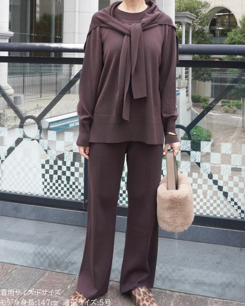 画像をギャラリービューアに読み込む, 低身長向けトップス/低身長用/小柄ワトップス/小柄用/147㎝/SSサイス/XSサイズ/インナー/クルーニット/低身長/ウール/ウールインナー/カーデ風ストール付き/デザインニット