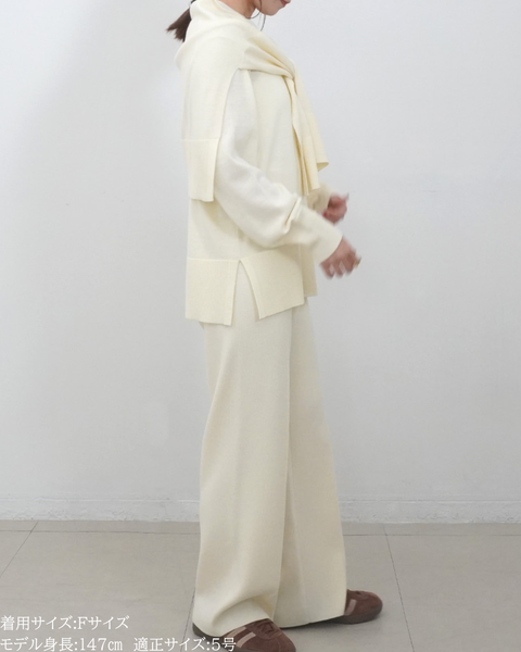 画像をギャラリービューアに読み込む, 低身長向けトップス/低身長用/小柄ワトップス/小柄用/147㎝/SSサイス/XSサイズ/インナー/クルーニット/低身長/ウール/ウールインナー/カーデ風ストール付き/デザインニット