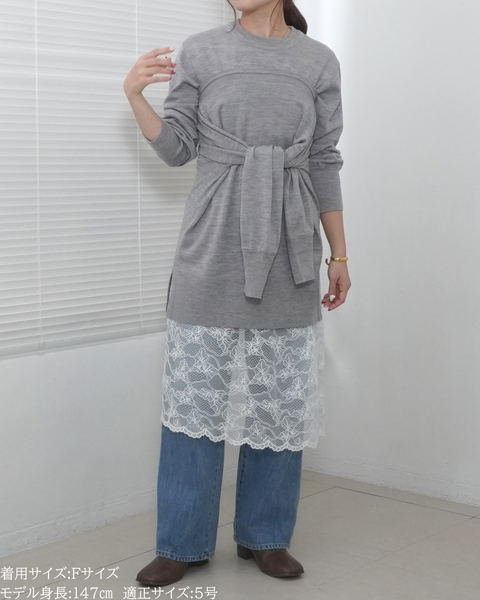 画像をギャラリービューアに読み込む, 低身長向けトップス/低身長用/小柄ワトップス/小柄用/147㎝/SSサイス/XSサイズ/インナー/クルーニット/低身長/ウール/ウールインナー/カーデ風ストール付き/デザインニット