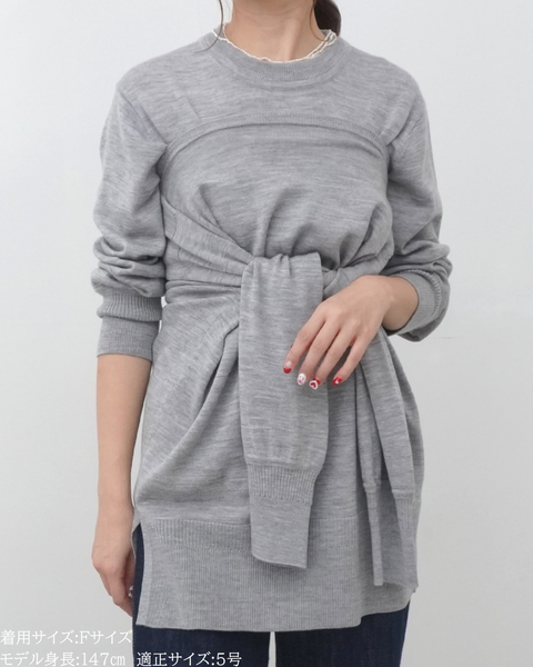 画像をギャラリービューアに読み込む, 低身長向けトップス/低身長用/小柄ワトップス/小柄用/147㎝/SSサイス/XSサイズ/インナー/クルーニット/低身長/ウール/ウールインナー/カーデ風ストール付き/デザインニット