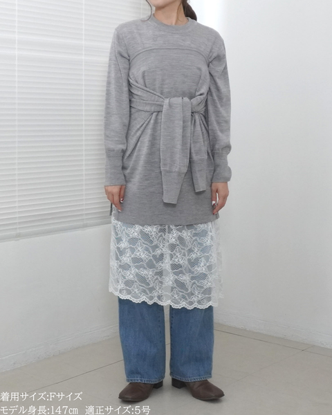 画像をギャラリービューアに読み込む, 低身長向けトップス/低身長用/小柄ワトップス/小柄用/147㎝/SSサイス/XSサイズ/インナー/クルーニット/低身長/ウール/ウールインナー/カーデ風ストール付き/デザインニット