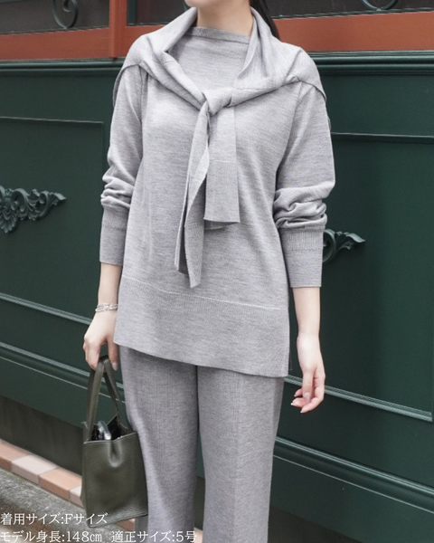 画像をギャラリービューアに読み込む, 低身長向けトップス/低身長用/小柄ワトップス/小柄用/147㎝/SSサイス/XSサイズ/インナー/クルーニット/低身長/ウール/ウールインナー/カーデ風ストール付き/デザインニット/ボートネックニット/ボートネック/ウール100%