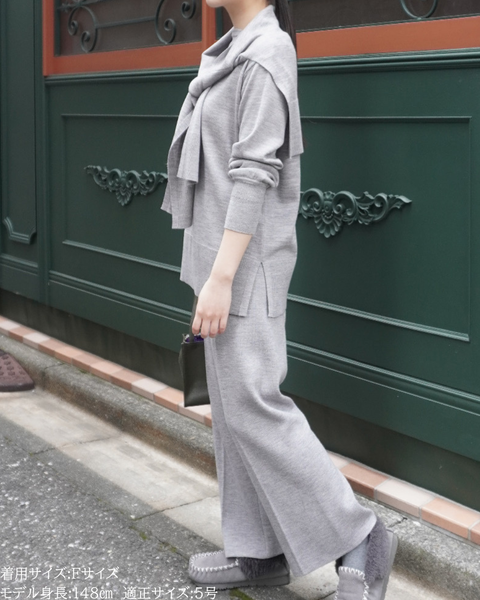 画像をギャラリービューアに読み込む, 低身長向けトップス/低身長用/小柄ワトップス/小柄用/147㎝/SSサイス/XSサイズ/インナー/クルーニット/低身長/ウール/ウールインナー/カーデ風ストール付き/デザインニット/ボートネックニット/ボートネック/ウール100%