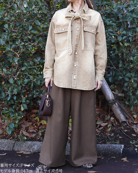 画像をギャラリービューアに読み込む, 小柄ブランド/低身長ブランド/低身長/小柄/小柄シャツ/デニムシャツ/リボンシャツ