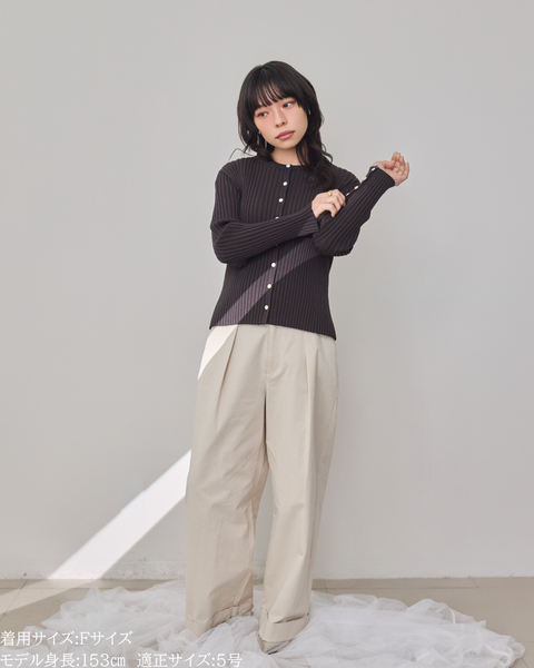 画像をギャラリービューアに読み込む, 小柄/低身長/アンサンブルニット/リブニット/縦リブ/2wayカーディガン/白蝶貝ボタン/スタイルアップ/華奢見え/体型カバー/春ニット/秋ニット/夏インナー/着回し/147cm/小柄コーデ/低身長コーデ