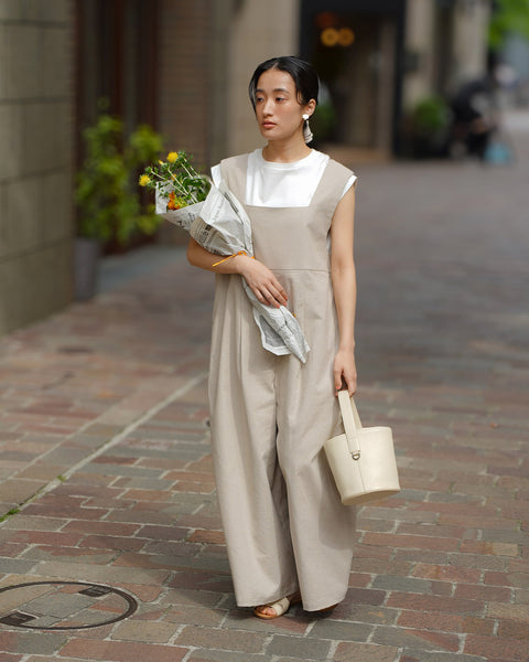 画像をギャラリービューアに読み込む, 低身長パンツ/低身長用ボトム/ボトム/リネンオーバーオール/小柄用/XSサイズ/SSサイズ/147㎝/低身長ブランド/低身長ハイウエストパンツ