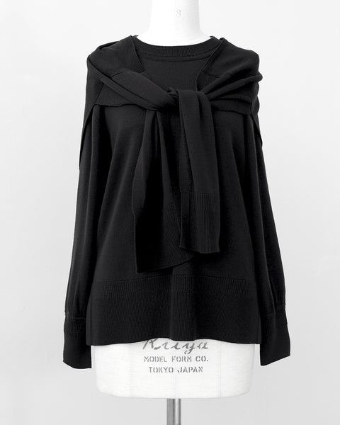 画像をギャラリービューアに読み込む, カーデ風ストール付きクルーネックウールニット(セットアップ可能)【846】